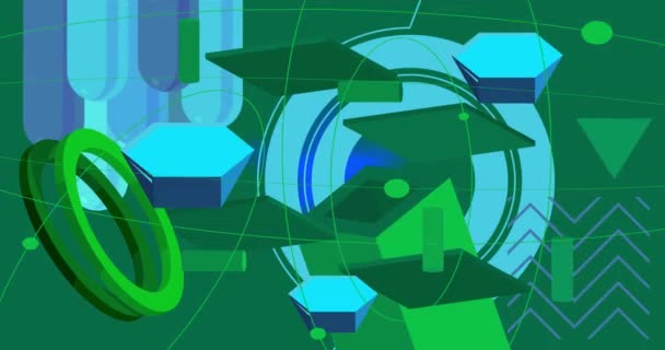 青と緑のシンプルな幾何学的背景ビデオ 抽象的な形状設計のテーマの背景 レトロな要素テンプレート 幾何学的なヴィンテージ最小グラフィック漫画の動きを移動 — ストック動画