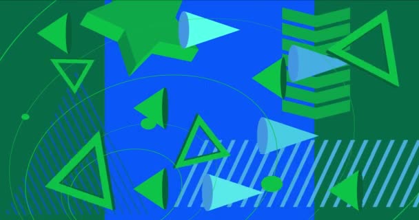 青と緑のシンプルな幾何学的背景ビデオ 抽象的な形状設計のテーマの背景 レトロな要素テンプレート 幾何学的なヴィンテージ最小グラフィック漫画の動きを移動 — ストック動画