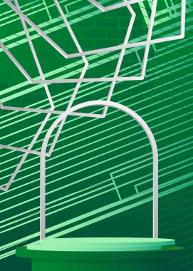 Yeşil, beyaz ve turkuaz silindir kaide podyumu. Vektör 3 boyutlu model ürün görüntüsü. Sunum için en küçük geometrik sahne gösterimi.