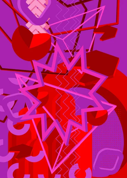 赤と紫のヴィンテージの幾何学抽象的なグラフィック最小限のレトロなテーマの背景 幾何学的要素 ポスター用図形テンプレート カバー バナーデザイン — ストックベクタ
