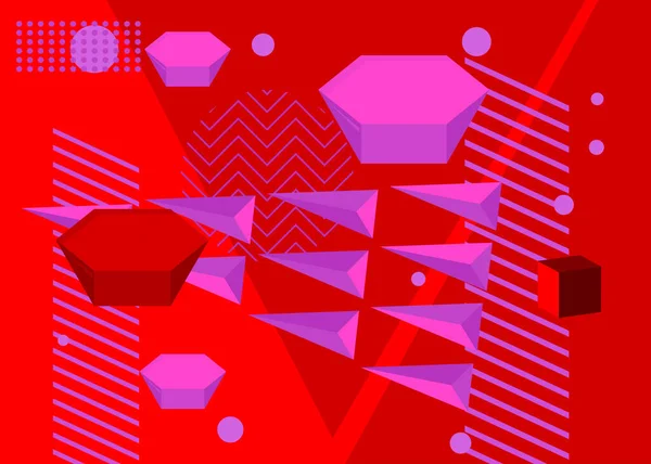 Rot Und Lila Vintage Geometrische Abstrakte Grafik Minimales Retro Thema — Stockvektor