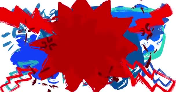 青と赤の落書きのスピーチバブル 都市スタイルの背景 アブストラクトメッセージ記号アニメーション 現代カラフルなトークアイコン漫画ビデオ — ストック動画
