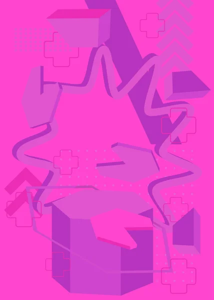 几何粉红图形背景最小 复古几何黑暗主题海报横幅 复盖设计用老式随机形状模板 — 图库矢量图片