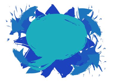 Mavi Konuşma Kabarcığı Grafitisi beyaz arka planda izole edildi. Soyut mesaj sembolü, fırçayla boyanmış. Kentsel resim tarzı tartışma arkaplanı, modern sokak sanatının dekorasyonu..