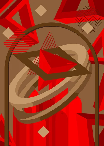 Banner Cartel Tema Geométrico Vintage Marrón Rojo Plantilla Formas Abstractas — Archivo Imágenes Vectoriales