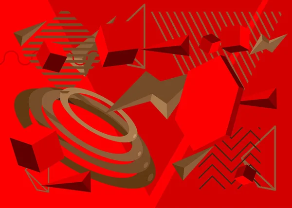 Banner Cartel Tema Geométrico Vintage Marrón Rojo Plantilla Formas Abstractas — Archivo Imágenes Vectoriales