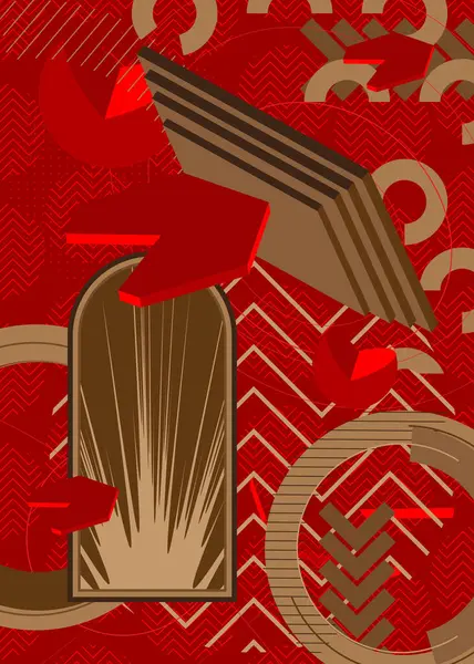 棕色和红色复古几何主题海报横幅 复古抽象形状模板 用于覆盖设计 彩色几何图形最小背景 — 图库矢量图片