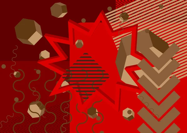 Коричневый Красный Винтажные Геометрические Плакат Тема Баннер Ретро Абстрактные Формы — стоковый вектор