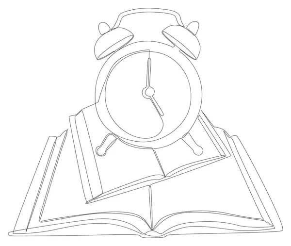 Μια Συνεχής Γραμμή Του Βιβλίου Ξυπνητήρι Thin Line Educational Illustration — Διανυσματικό Αρχείο