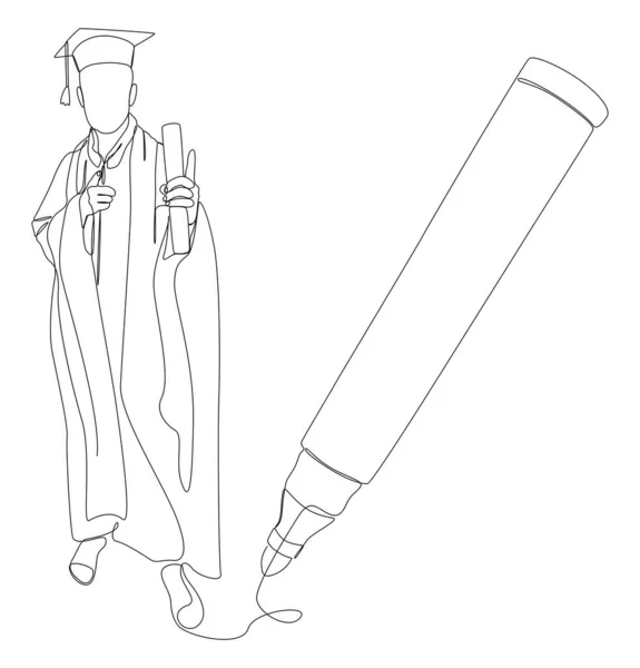 Une Ligne Continue Événement Graduation Des Étudiants Universitaires Dessinée Par — Image vectorielle