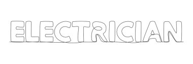 Elektrikçi kelimesinin aralıksız bir satırı. İnce Çizgi Çizimi Vektör Konsepti. Contour Yaratıcı Fikirler Çiziyor.