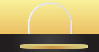 Sunum için siyah, altın ve beyaz sahne animasyonu. Mockup silindir kaidesel podyum videosu. Soyut gerçekçi çizgi film ürün görüntüsü.