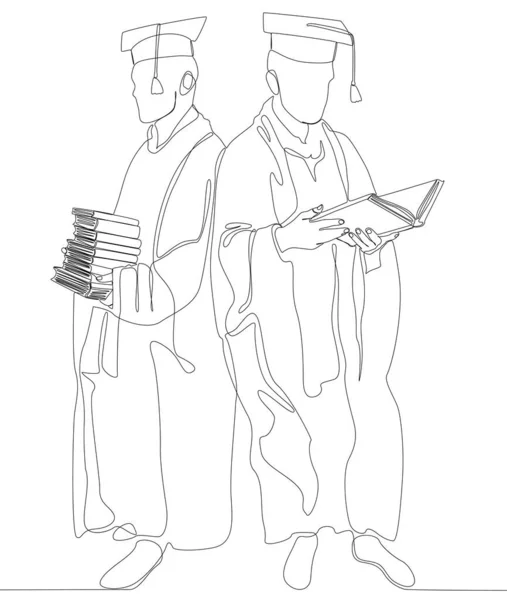 Одна Сплошная Очередь Двух Выпускников Университета Книгами Концепция Вектора Тонкой — стоковый вектор