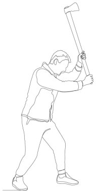 Bir oduncunun aralıksız çizgisi. İnce Çizgi Çizimi Vektör Konsepti. Contour Yaratıcı Fikirler Çiziyor.