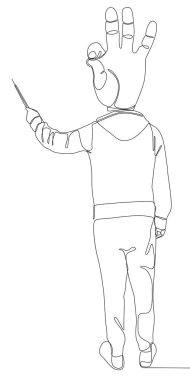 Kafasını uzatan eli olan bir insan soyutu. İnce Çizgi Çizimi Vektör Konsepti. Contour Yaratıcı Fikirler Çiziyor.