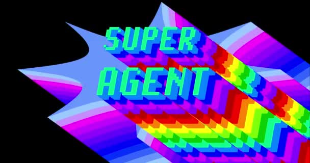 スーパーエージェント 虹の色と長い層の多色の影を持つ4Kのアニメーションワード — ストック動画