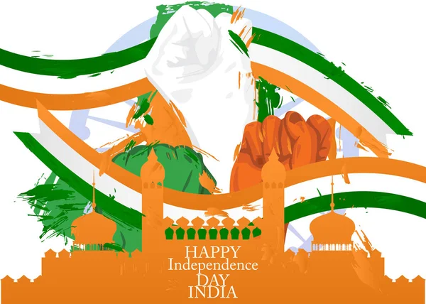 Fondo Día Independencia India Con Bandera Tricolor Verde Naranja Blanco — Archivo Imágenes Vectoriales