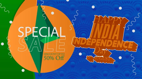 Indyjski Dzień Niepodległości Plakat Wyprzedaży Flagą Tricolor Zielony Pomarańczowy Biały — Wektor stockowy