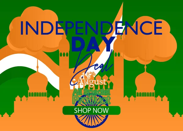 Cartaz Venda Dia Independência Indiana Com Bandeira Tricolor Verde Laranja —  Vetores de Stock