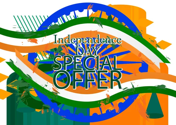 Indyjski Dzień Niepodległości Plakat Wyprzedaży Flagą Tricolor Zielony Pomarańczowy Biały — Wektor stockowy