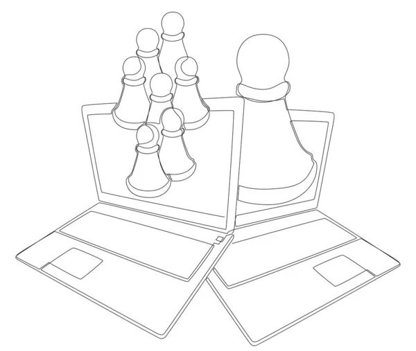 Одна Сплошная Линия Верха Лапами Шахматная Фигура Концепция Вектора Тонкой — стоковый вектор