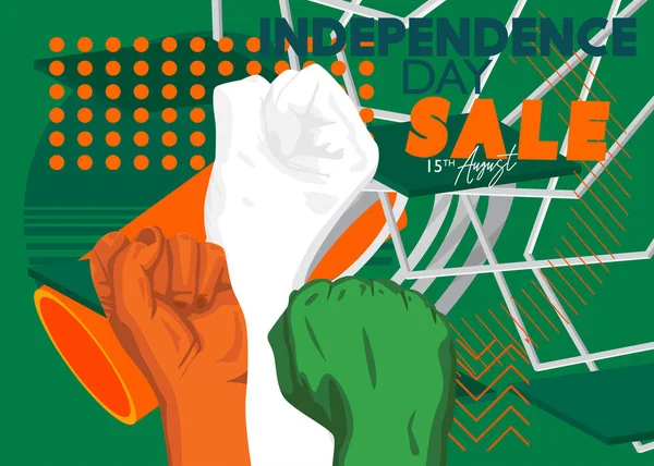 Indian Independence Day Sale Affisch Med Flagga Tricolor Grön Orange — Stock vektor