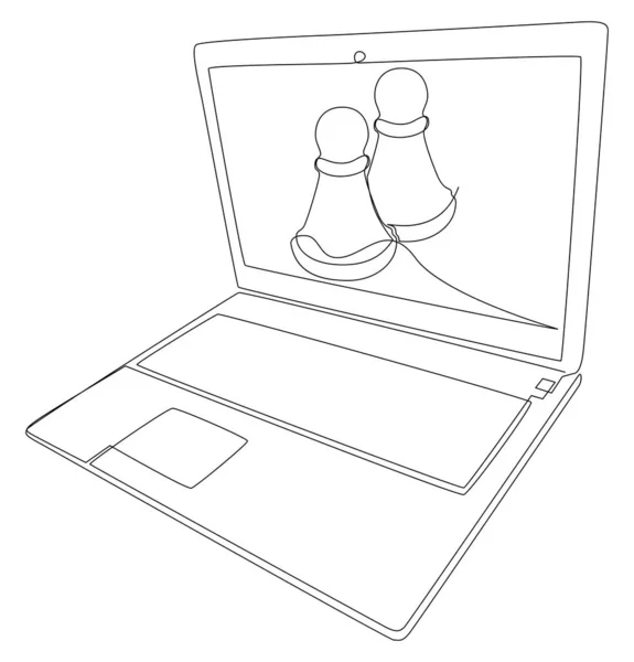 Eine Durchgehende Linie Laptop Mit Bauer Schachfigur Thin Line Illustration — Stockvektor
