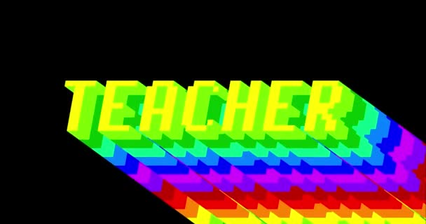 Teacher Animated Word Long Layered Multicolored Shadow Colors Rainbow Black — Stock Video