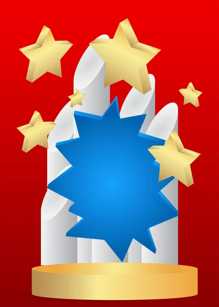Blanco Azul Rojo Oro Mockup Podio Pedestal Del Cilindro Exhibición — Archivo Imágenes Vectoriales