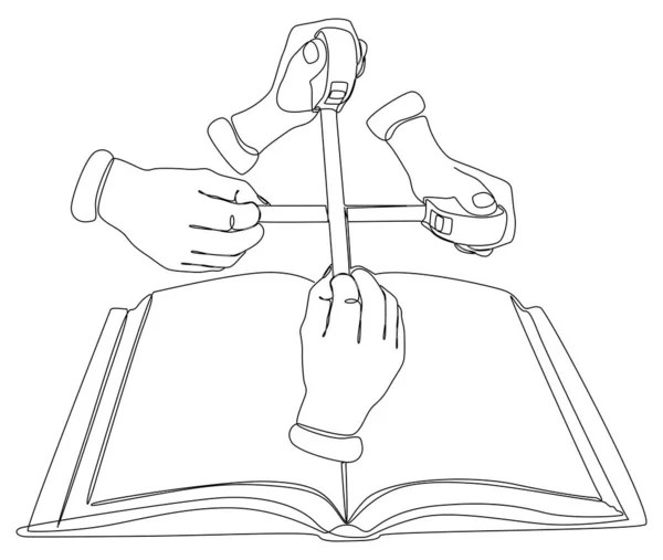 Cetvel Bantlı Aralıksız Bir Kitap Satırı Nce Çizgi Çizgisi Çizim — Stok Vektör