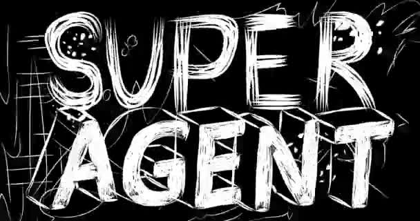 Super Agent Ord Animation Gamla Kaotiska Filmremsa Med Grunge Effekt — Stockvideo