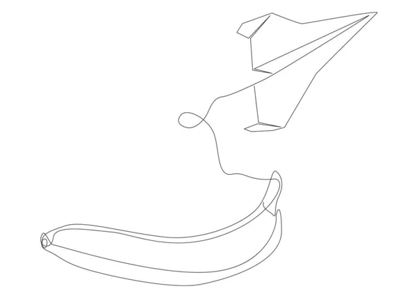 Eine Durchgehende Linie Papierflugzeug Mit Banane Thin Line Illustration Vektorkonzept — Stockvektor