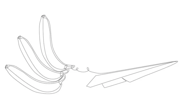 Одна Сплошная Очередь Самолетов Бананами Концепция Вектора Тонкой Линии Иллюстрации — стоковый вектор