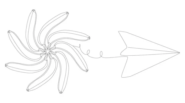 一串连续的纸飞机与香蕉 细线图解向量概念 环球旅行吸引创意 — 图库矢量图片