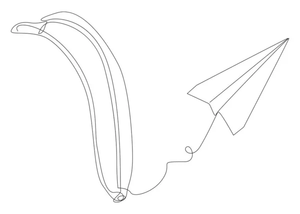 Uma Linha Contínua Avião Papel Com Banana Conceito Vetor Ilustração —  Vetores de Stock