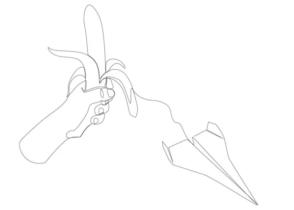 Une Ligne Continue Avion Papier Avec Banane Thin Line Illustration — Image vectorielle