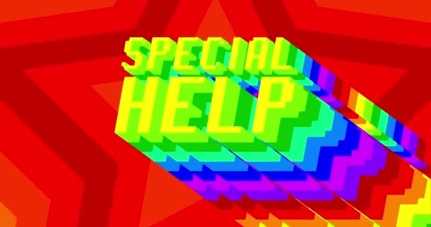 特別支援 黒を背景に虹の色と長い層状の多色の影を持つ4Kのアニメーションワード — ストック動画