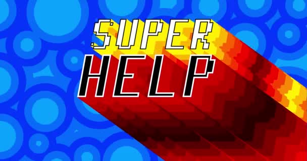 Super Pomoc Animované Slovo Dlouhým Vícebarevným Stínem Barvami Duhy Černém — Stock video
