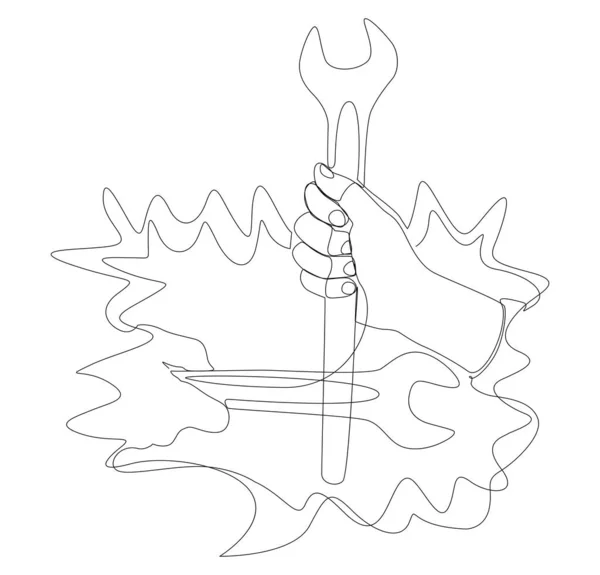 Eine Ununterbrochene Sprechblase Mit Schraubenschlüssel Thin Line Illustration Vektorkonzept Kreative — Stockvektor