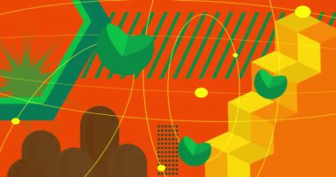 Meşgul yeşil ve sarı geometrik arkaplan video şablonu. Soyut şekil tasarımı. Basit hareket eden geometrik vintage minimal grafik çizgi film hareketi. Geçmiş tema arkaplanı.