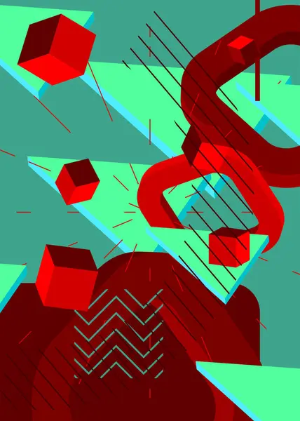 Tyrkysové Červené Grafické Pozadí Ilustrační Design Vektor Barevným Geometrickým Tvarem — Stockový vektor