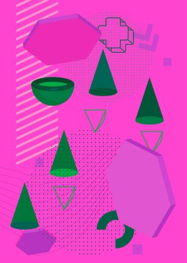 Yeşil ve mor geometrik grafik arka plan. Minimum geometrik elementler tema kapağı. Klasik şekiller poster tasarım şablonu.