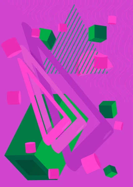 绿色和紫色几何图形复古背景 最小几何元素主题覆盖 古色古香的海报设计模板 — 图库矢量图片