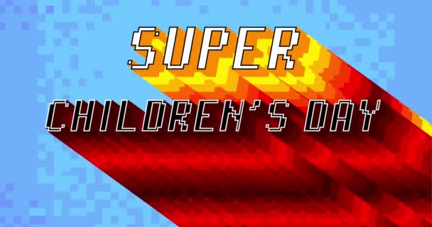Süper Çocuklar Günü Siyah Arkaplanda Gökkuşağı Renginde Uzun Katmanlı Çok — Stok video