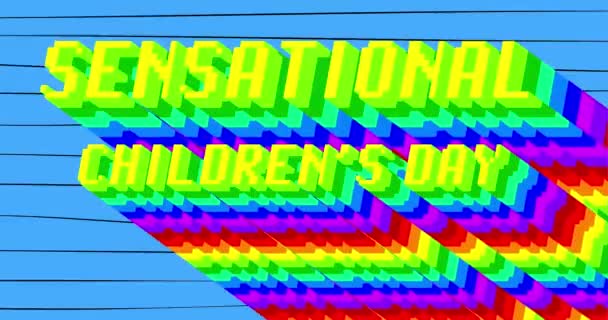Sansasyonel Çocuk Günü Siyah Arkaplanda Gökkuşağı Renginde Uzun Katmanlı Çok — Stok video