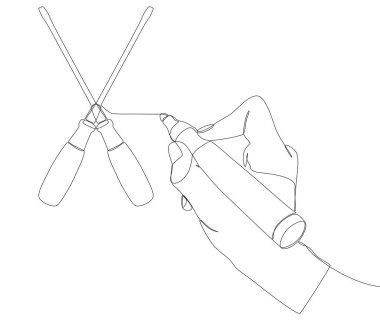 Kalem ve keçeli kalemle çizilmiş bir Vida Sürücüsü satırı. İnce Çizgi Çizimi Vektör Konsepti. Contour Yaratıcı Fikirler Çiziyor.