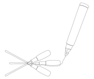 Kalem ve keçeli kalemle çizilmiş bir Vida Sürücüsü satırı. İnce Çizgi Çizimi Vektör Konsepti. Contour Yaratıcı Fikirler Çiziyor.