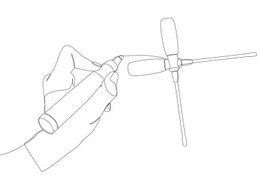 Kalem ve keçeli kalemle çizilmiş bir Vida Sürücüsü satırı. İnce Çizgi Çizimi Vektör Konsepti. Contour Yaratıcı Fikirler Çiziyor.