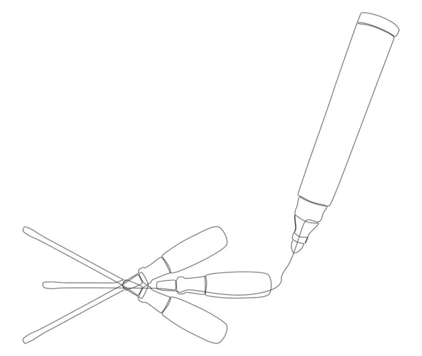 鉛筆で描かれたスクリュードライバーの連続ラインは チップペンを感じました 薄線イラスト素材ベクトルコンセプト クリエイティブなアイデアを描くツアー — ストックベクタ