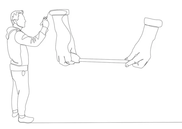 Une Ligne Continue Man Pointant Doigt Ruban Mesurer Thin Line — Image vectorielle